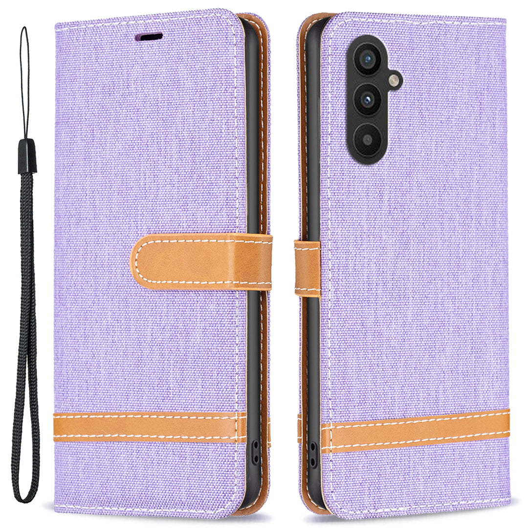 Til Samsung Galaxy A25 5G telefon læderetui jeans stof splejsning telefoncover med pungholder Til Samsung Galaxy A25 5G telefon læderetui jeans stof splejsning telefoncover med pungholder